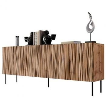 Aparador Charlotte K101, Aglomerado Laminado y MDF, Wotan Roble + Negro, 190 x 75 x 41 cm, con 4 Puertas y Sistema de Apertura Push to Open