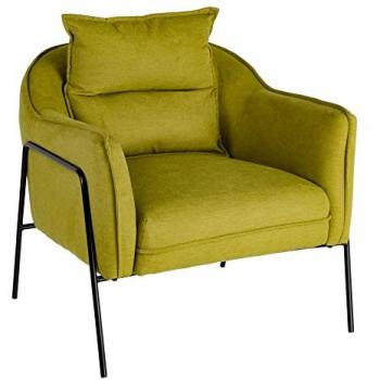 Sillón verde tapizado de tela y metal con cojín de 76x70x74cm