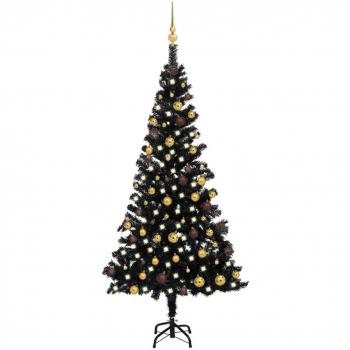 vidaXL Artificial Pre-lit Christmas Tree with Ball Set Black 180 cm PVC