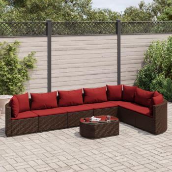 vidaXL 8-Piece Brown Poly Rattan Garden Sofa Set with Cushions