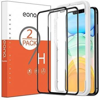 Amazon Brand - Eono Protector Pantalla para iPhone 11 y iPhone XR Cristal Templado, con Posicionador, Sin Burbujas, 6.1 Pulgadas, Negro, 2 Piezas
