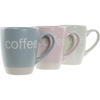 Set de 3 Tazas Mug DKD Home Decor Multicolor Azul Rosa Madera de Caucho Verde Gres 160 ml