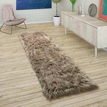 Alfombra Salón Mullida Diseño Piel Sintética Beige 50x150 cm