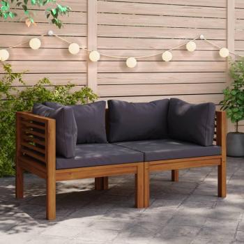 Acacia Wood Corner Sofa Set with Dark Gray Cushions - 2 Pieces
