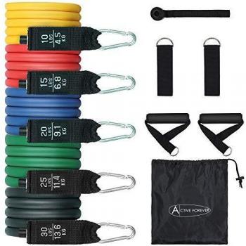 Active Forever Juego De Bandas De Resistencia De 11 Piezas, Que Incluye 5 Bandas De Ejercicio Apilables con Anclajes De Puerta, Correas De Tobillo y Bolsa