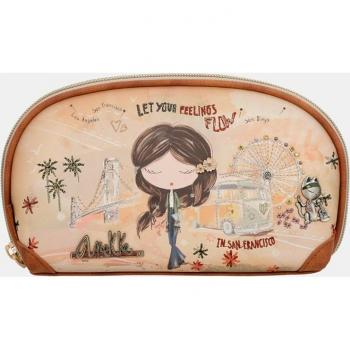 Anekke Peace & Love - Bolso grande con cremallera y protección RFID Camel