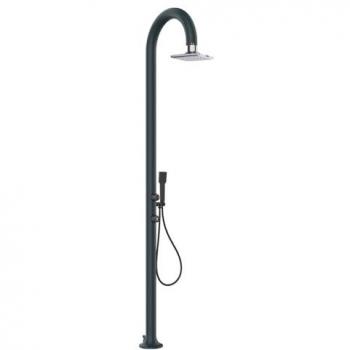 Ducha exterior de aluminio gris con LED Sined Luna, doble conexión y cabezal de ducha