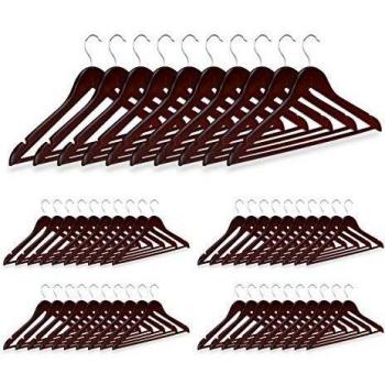 Set de 50 Perchas de Madera con Gancho Giratorio 360° para Ropa, Pantalones, Trajes y Vestidos, Color Marrón - Relaxdays