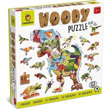 Puzzle Reversible Día y Noche con Brillo en la Oscuridad de Dinosaurios XXL 48 Piezas de Madera