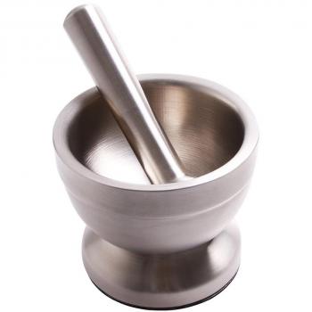 Bekith Kitchen – Mortero con Mano, para Especias, Acero Inoxidable, 10 x 10 x 9 cm