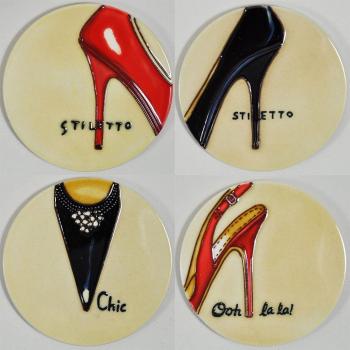 Set of 4 Decorative Ceramic Stiletto Shoe Theme Coasters - Would Grace Any Home