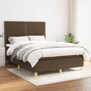 Cama box spring suave con colchón marrón oscuro 140x200 cm tela