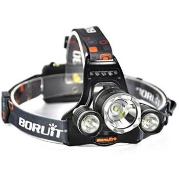 BORUIT 5000lumen CREE XM-L XML T6 - Juego de 3 LED de luz faro linterna frontal cabeza lámpara linterna + 2 x 18650 batería + 1 x Cargador de CA + 1 x Cargador de Coche para exteriores Deportes como cmaping Senderismo, Pesca, 01