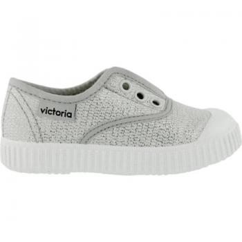 Zapatillas de lona para niña Victoria con elástico y goma, modelo 1366103, color plata plateado