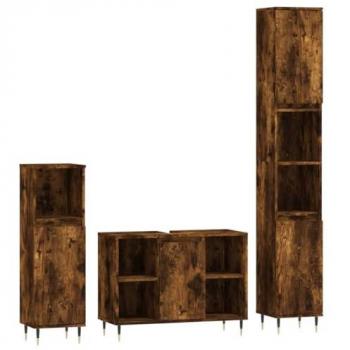 Set de muebles de baño 3 piezas madera contrachapada roble ahumado