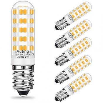 AUTING E14 Bombillas LED 6W, Bombilla E14 2700k Blanco Cálido, Equivalente a Halógeno 60W, 500 Lúmenes,No Regulable, Pack de 6 Unidades