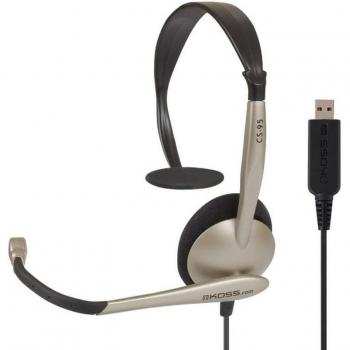 Koss CS95 USB Auriculares con Cable y Micrófono con Cancelación de Ruido, Cascos de Diadema Monoaurales Ajustables para Videoconferencia, Oficina, Call Center, Comunicación, Skype