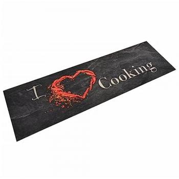 Alfombra de cocina lavable terciopelo negro 45x150 cm