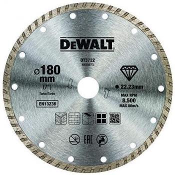 DeWalt DT3722-QZ DT3722-QZ-Disco de Diamante Turbo para Corte en seco 180x22.2mm, para mármol, Granito y Piedra Natural, 0 W, 0 V