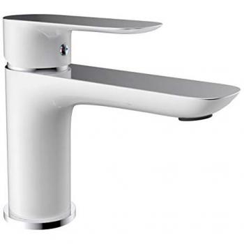 Grifo de Lavabo Monomando Cassio Blanco/Cromo Fabricado en Latón Cromado