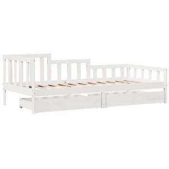 Sofá cama con cajones de madera maciza de pino 90x190 cm Marrón