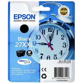 Epson 27XXL Black Alarm Clock Extra High Yield Genuine, DuraBrite Ultra Ink Cartridge