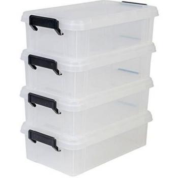 Juego de 4 cajas de almacenamiento apilables de 4 L con asas a presión, transparentes - Multi Box MBX-4 - Iris Ohyama