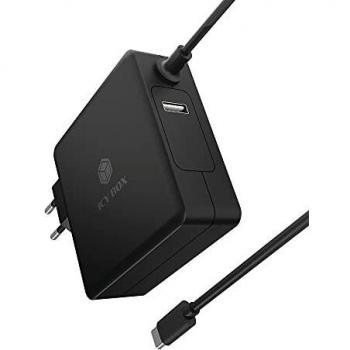 ICY BOX Fuente de alimentación USB-C de 90 W para portátiles, Tablets y Smartphones, función de protección, Power Delivery 3.0, Cable de 1,8 m, Color Negro