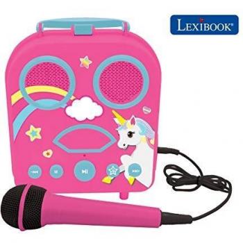 LEXIBOOK, alta, Unicornio-Karaoke Micro Star inalámbrico, con Bluetooth, micrófono, toma auxiliar, puerto USB, altavoz portátil color ROSA, a partir de 3 años