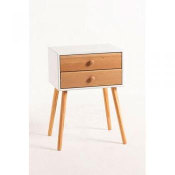 Mesita Olik de Madera Natural con 2 Cajones - Estilo Nórdico