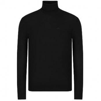 Jersey de Cuello Alto para Hombre Armani Exchange - Punto Fino, Lana Virgen, Logo, Unicolor Negro, Talla L