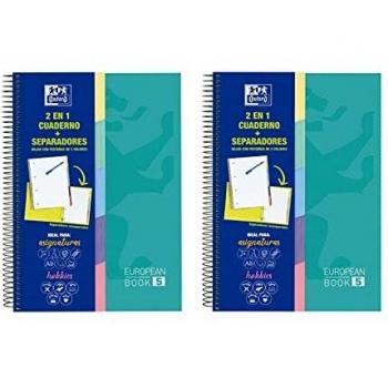 Oxford, Cuadernos A4, cuadrícula 5x5, 5 pestañas, Pack de 2 unidades, microperforados, tapas extraduras, 100 Hojas, 90 gr, color ice mint