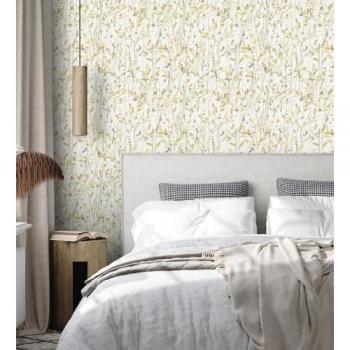 Papel Pintado Vinílico Lavable Amy Leaf 681440 - Diseño Moderno de Hojas en Tonos Amarillo Acuarela - Rollo de 10 m x 0,52 m