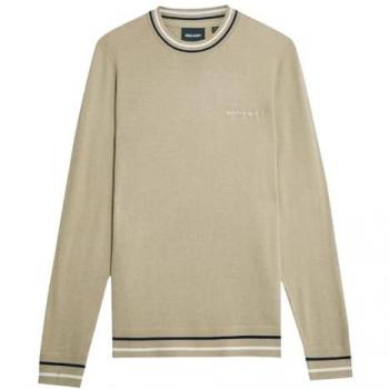Lyle & Scott Men's Embroidered Tipped Crew Neck Sweater - Green/Tan/Sage - Medium