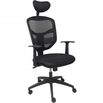 Silla de Oficina Chinchilla Respaldo Malla Negro con Cabecero Asiento 3D Negro