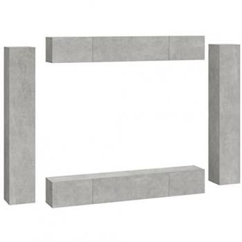 Set de Muebles de TV 8 Piezas en Madera Contrachapada Gris Hormigón