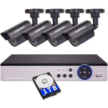 DEFEWAY Kit de Cámaras de Vigilancia Seguridad, 8CH 1080N DVR Con 4 x 720P Con Camaras, IR-Cut, HDMI, 24 LEDs, 1TB Disco Duro de vigilancia, 8+4