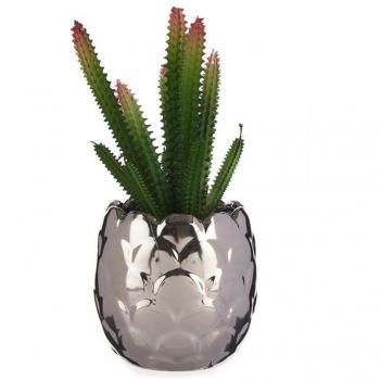 Cactus Decorativo de Cerámica y Plástico Plateado (8 x 20 x 8 cm)