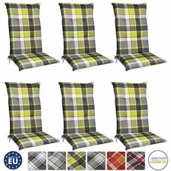 Set de 6 Cojines Acolchados para Sillas de Exterior con Respaldo Alto Sunny - 120x50x6 cm - Ideal para Tumbonas y Mecedoras