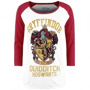 Harry Potter Gryffindor - Quidditch Manga larga Mujer jaspeado blanco/rojo M