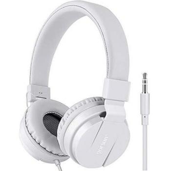 Gorsun® Auriculares para Niños,Plegable Cómodos Auriculares Niños con Seguro Material,Auriculares Infantiles con Ligera Diadema,Estéreo Cerrados Cascos para Niños -Blanco