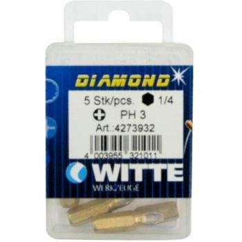 WITTE 427393 Puntas destornillador en cajita de pl&aacute;stico Largo 25 mm PH 3 DIAMOND 5 unidades.