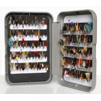 G volar caja Inc Mixed Assorted Trucha pesca moscas húmedas, seco, ninfas y Buzzers - tamaño de 8, 10, 12, 14, 16 o 18, Qty del 10, 25, 50, 100, Box+
