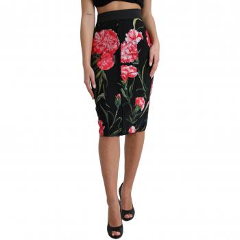 Dolce & Gabbana Black Carnation Pencil Cut Knee Length Skirt - IT36|XXS