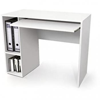 Mesa Escritorio Juvenil con Bandeja Extraíble y Estantes 74x90x45 cm - Blanco-Cambrian