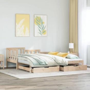 Sofá cama nido extraíble con cajones sin colchón 80x200 cm de madera maciza de pino en color marrón