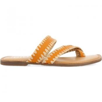 Sandalias Planas de Piel Naranja con Pasados de Rafia para Mujer Gioseppo - Estilo Mediterráneo