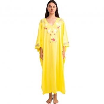 Kaftan Hippie Chic amarillo con bordado de colores
