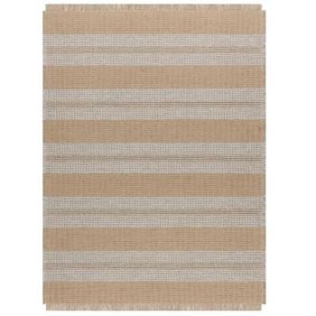 Alfombra de Yute 3734 Beige/Rayas Grises con Flecos, Tejido Plano, 200x290 cm