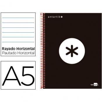 Cuaderno espiral Liderpapel A5 micro Antartik tapa forrada 120h 100 gr horizontal 5 bandas 6 taladros color negro